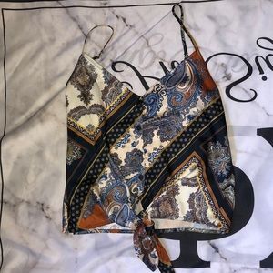 H&M Silk Front Tie Cropped Tank